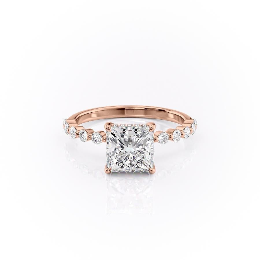 Princess Cut Lab Diamond Shoulder Set Ring With Hidden Halo