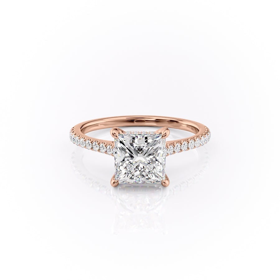 Princess Cut Lab Diamond Shoulder Set Ring With Hidden Halo