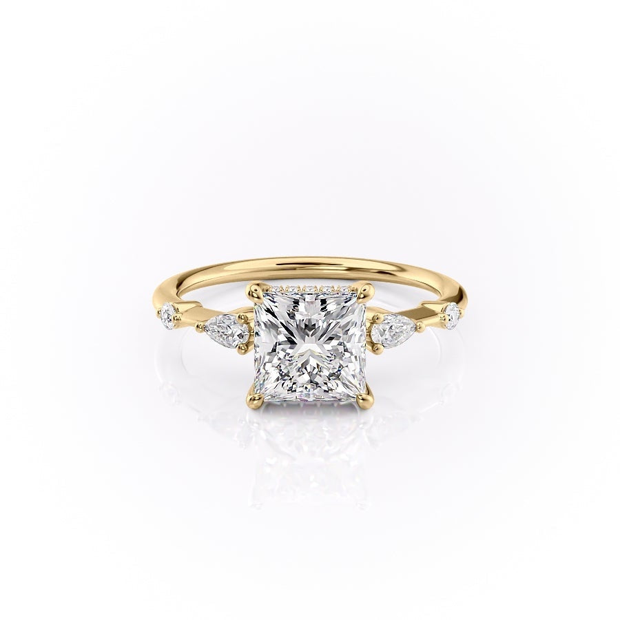 Princess Cut Lab Diamond Shoulder Set Ring With Hidden Halo