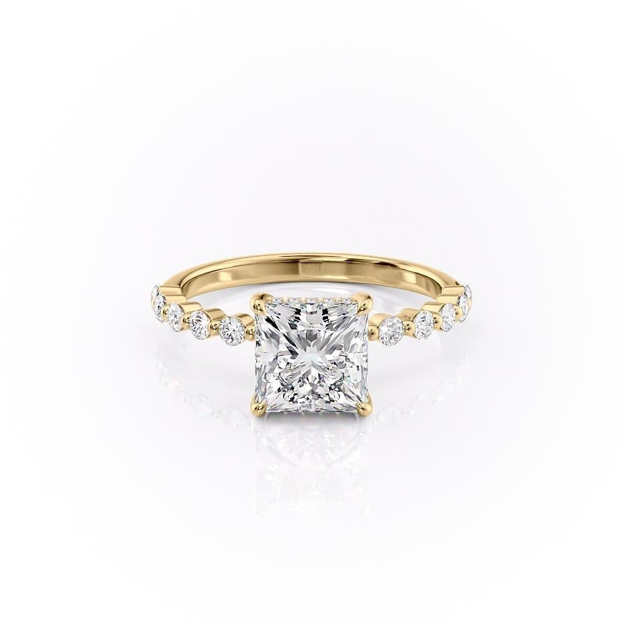 Princess Cut Lab Diamond Shoulder Set Ring With Hidden Halo