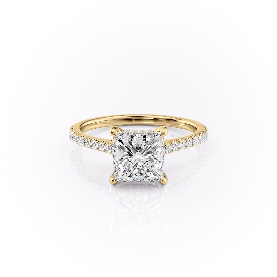 Princess Cut Lab Diamond Shoulder Set Ring With Hidden Halo