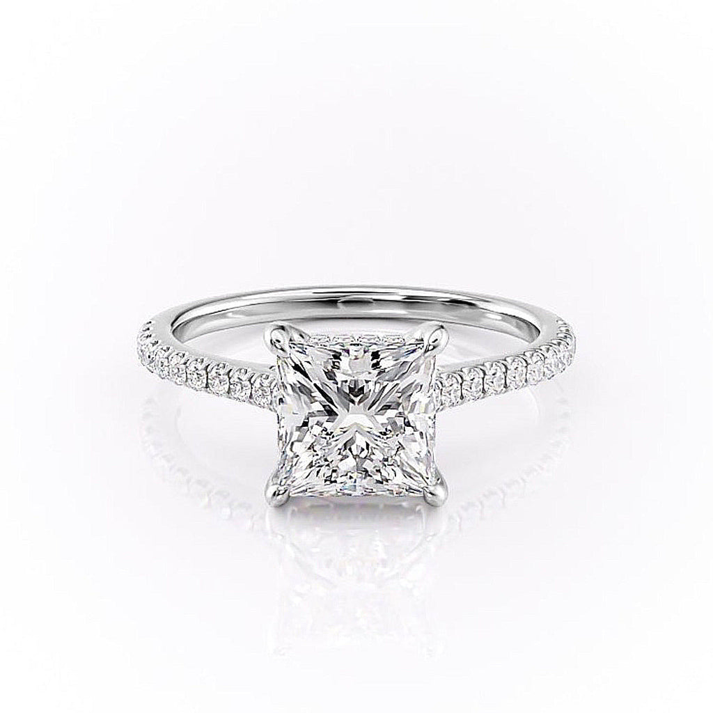 Princess Cut Lab Diamond Shoulder Set Ring With Hidden Halo