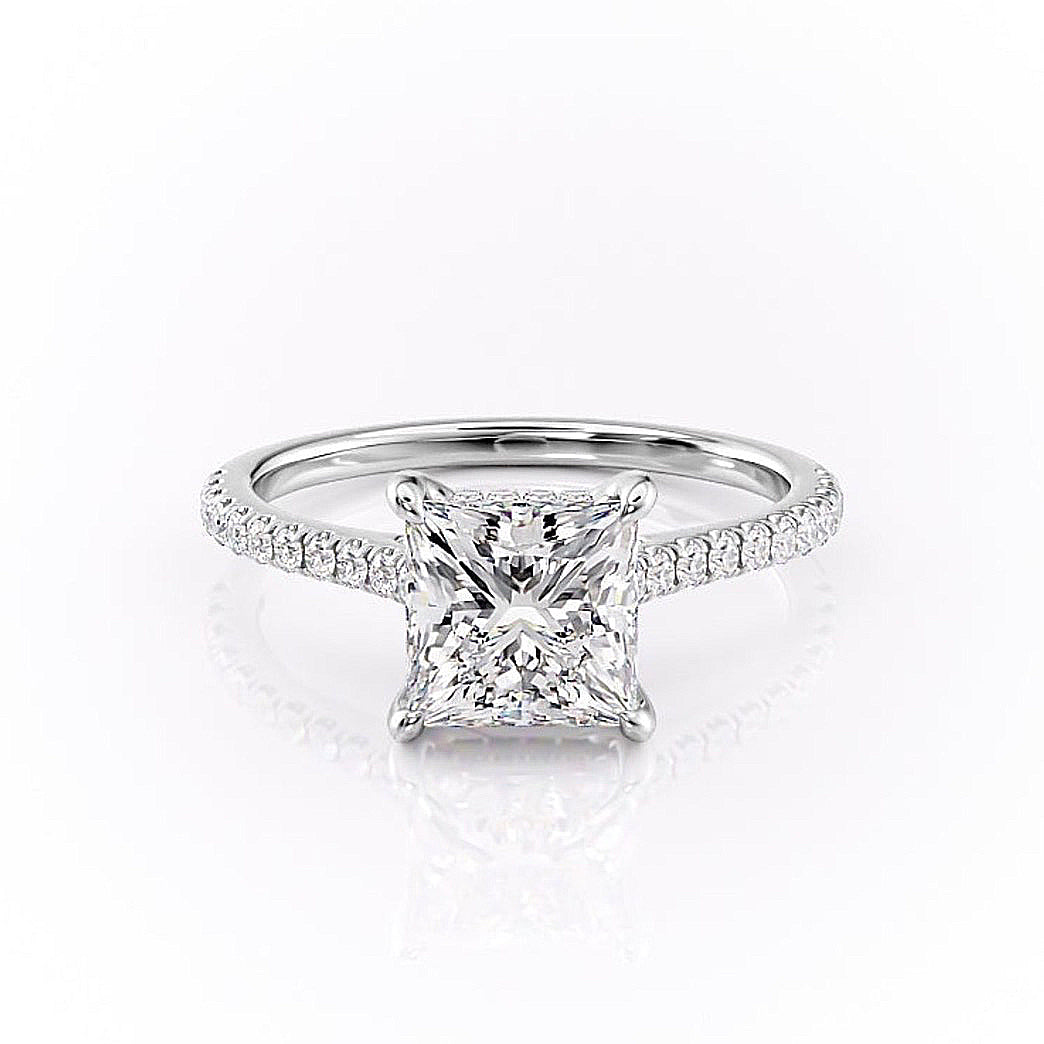 Princess Cut Lab Diamond Shoulder Set Ring With Hidden Halo