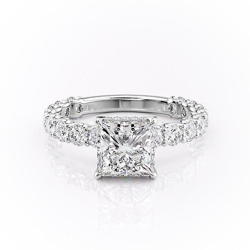 Princess Cut Lab Diamond Stone Set Shoulders With Hidden Halo