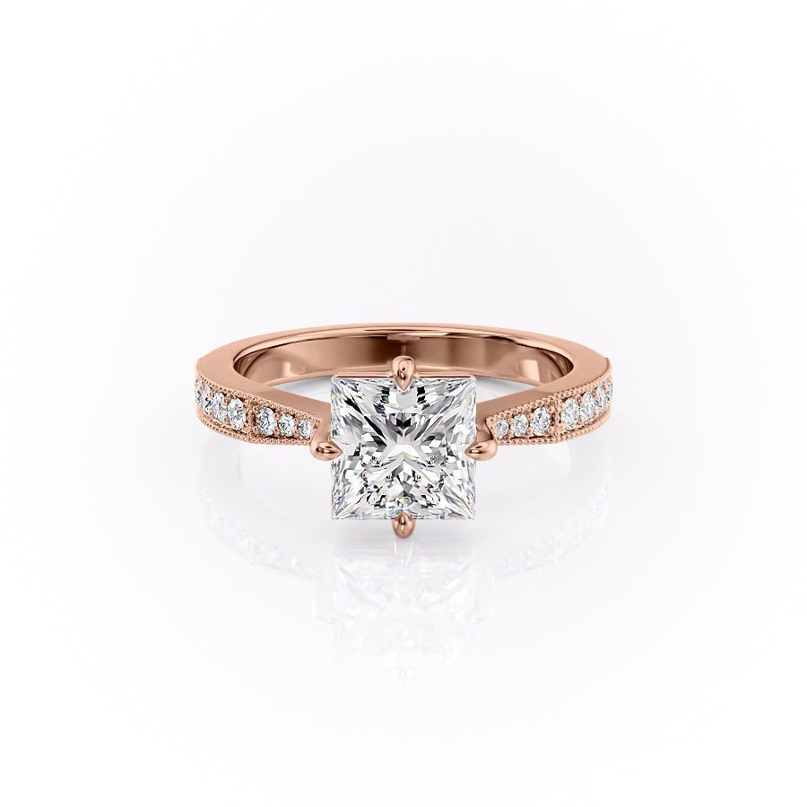 Princess Cut Lab Diamond Stone Set Shoulders With Milgrain Edge
