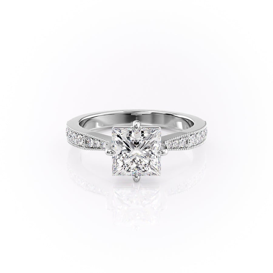 Princess Cut Lab Diamond Stone Set Shoulders With Milgrain Edge