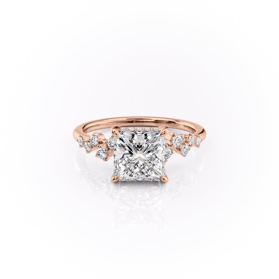Princess Cut Lab Diamond With Hidden Halo And Side Stones