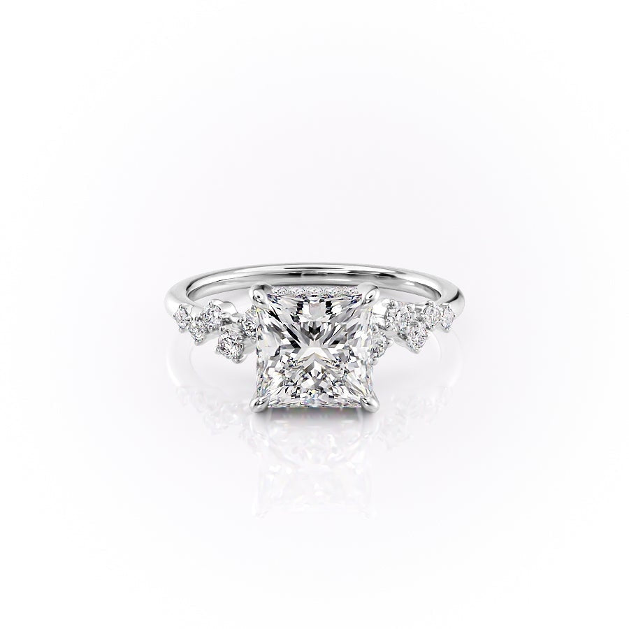 Princess Cut Lab Diamond With Hidden Halo And Side Stones