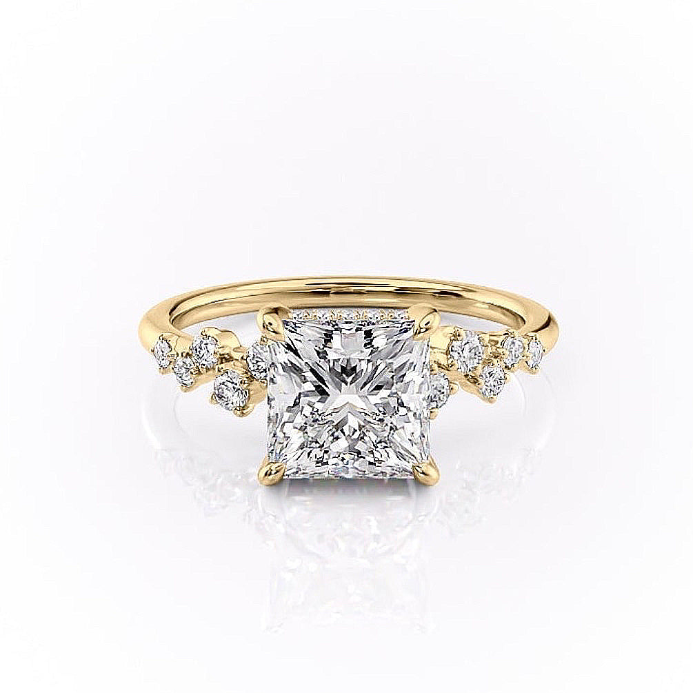 Princess Cut Lab Diamond With Hidden Halo And Side Stones