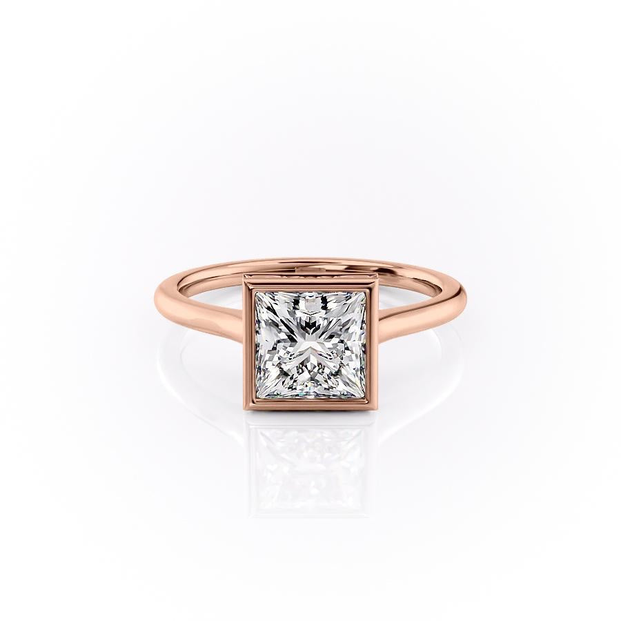 Princess Cut Rubover Lab Diamond With Hidden Halo