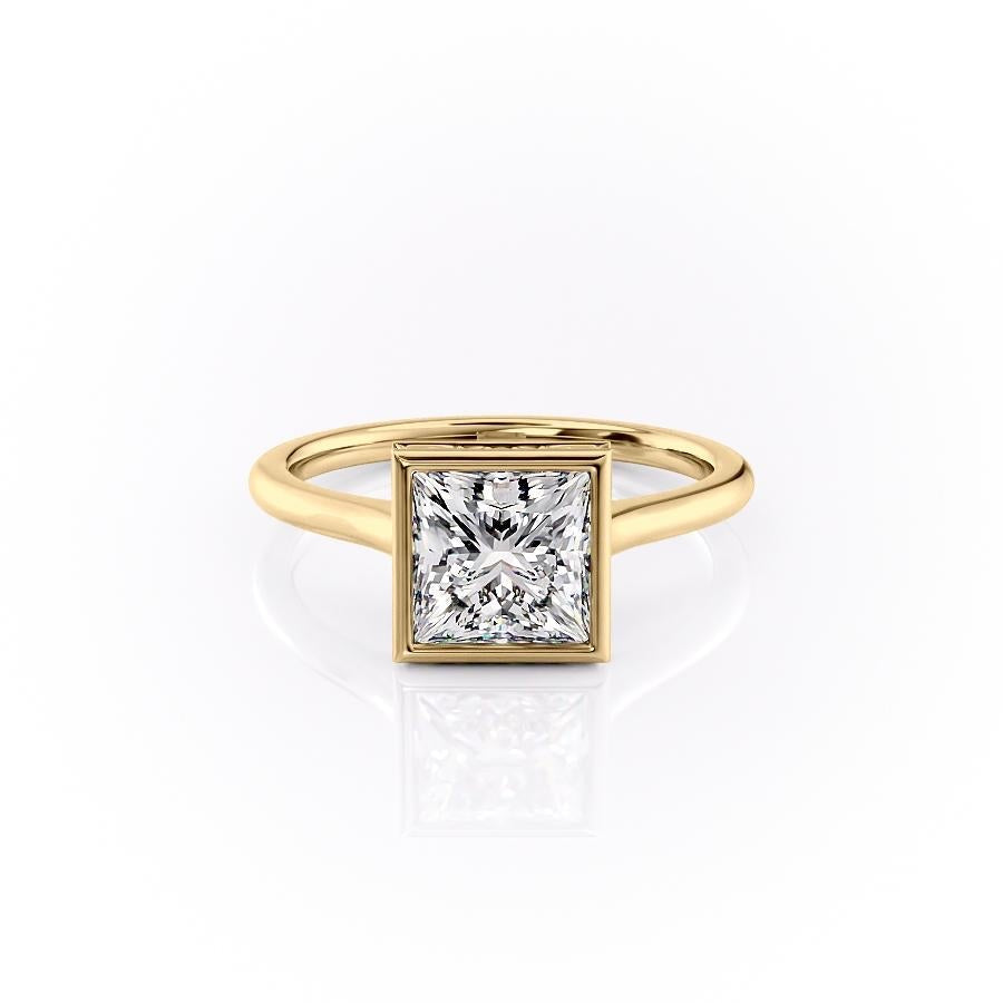 Princess Cut Rubover Lab Diamond With Hidden Halo