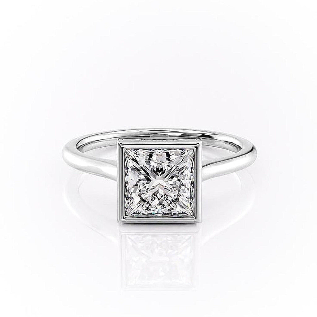 Princess Cut Rubover Lab Diamond With Hidden Halo