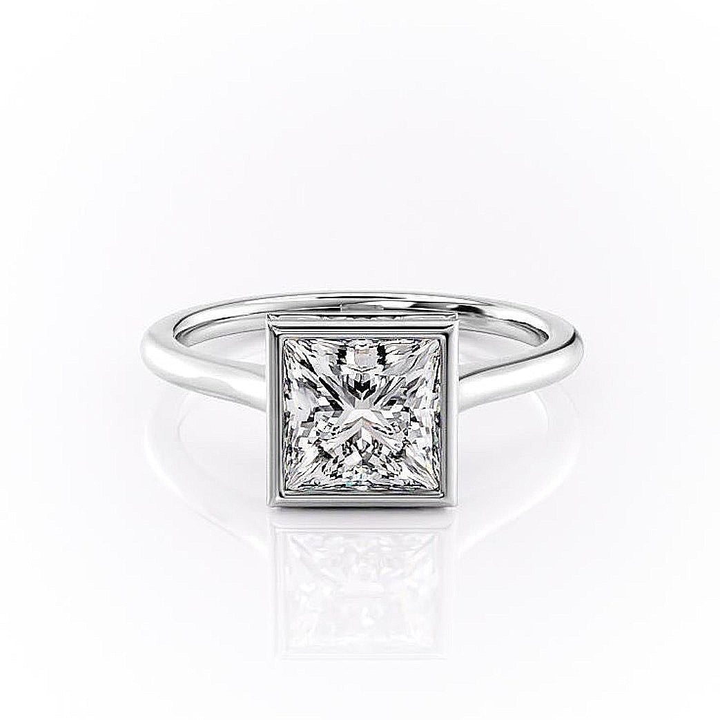 Princess Cut Rubover Lab Diamond With Hidden Halo