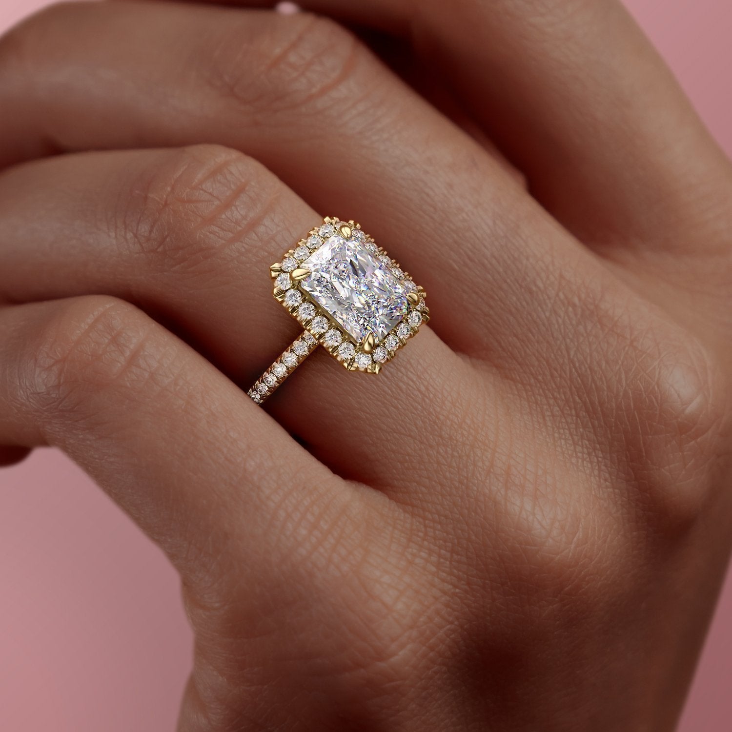 Radiant Cut Lab Diamond Engagement Ring, Classic Halo