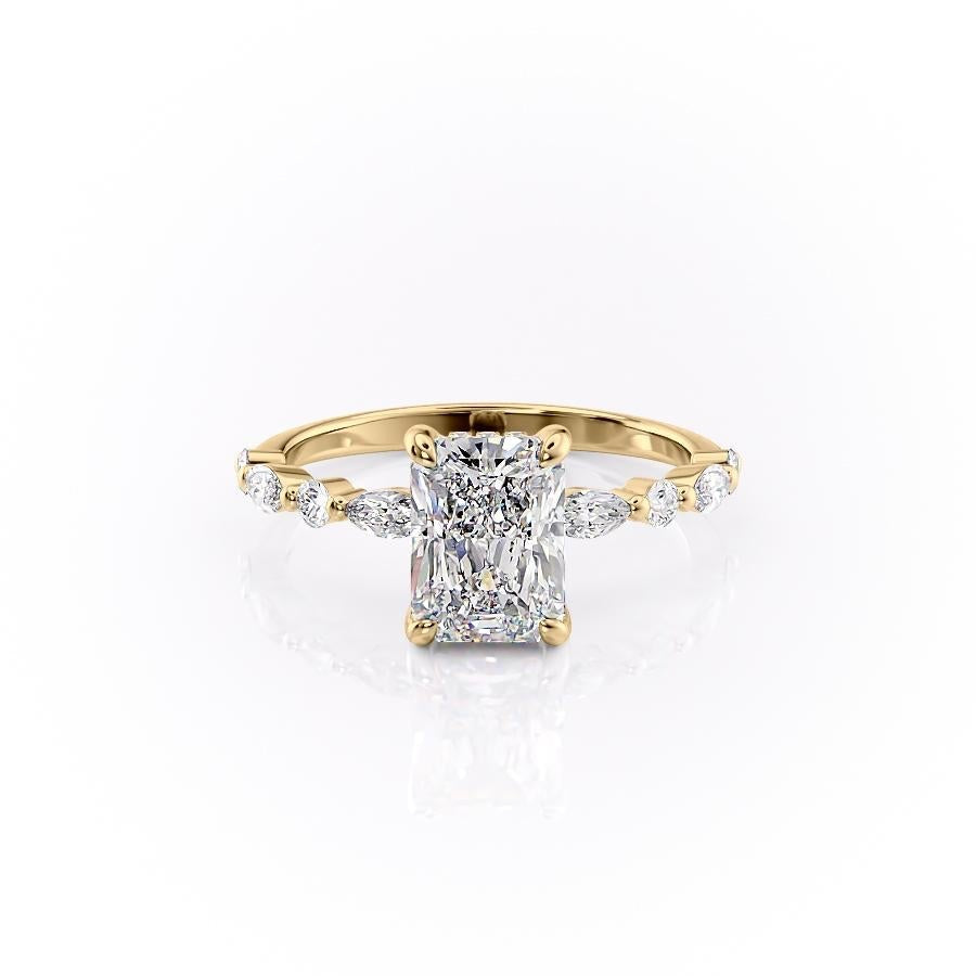 Radiant Cut Lab Diamond Engagement Ring With Hidden Halo