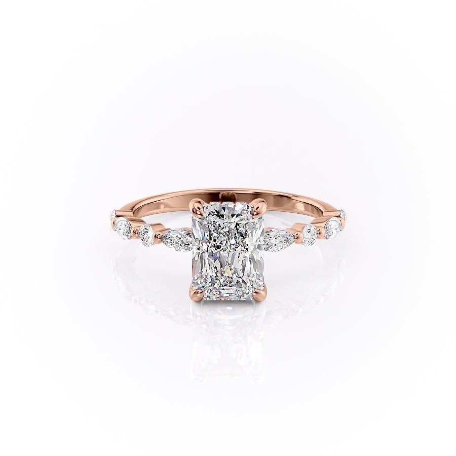 Radiant Cut Lab Diamond Engagement Ring With Hidden Halo