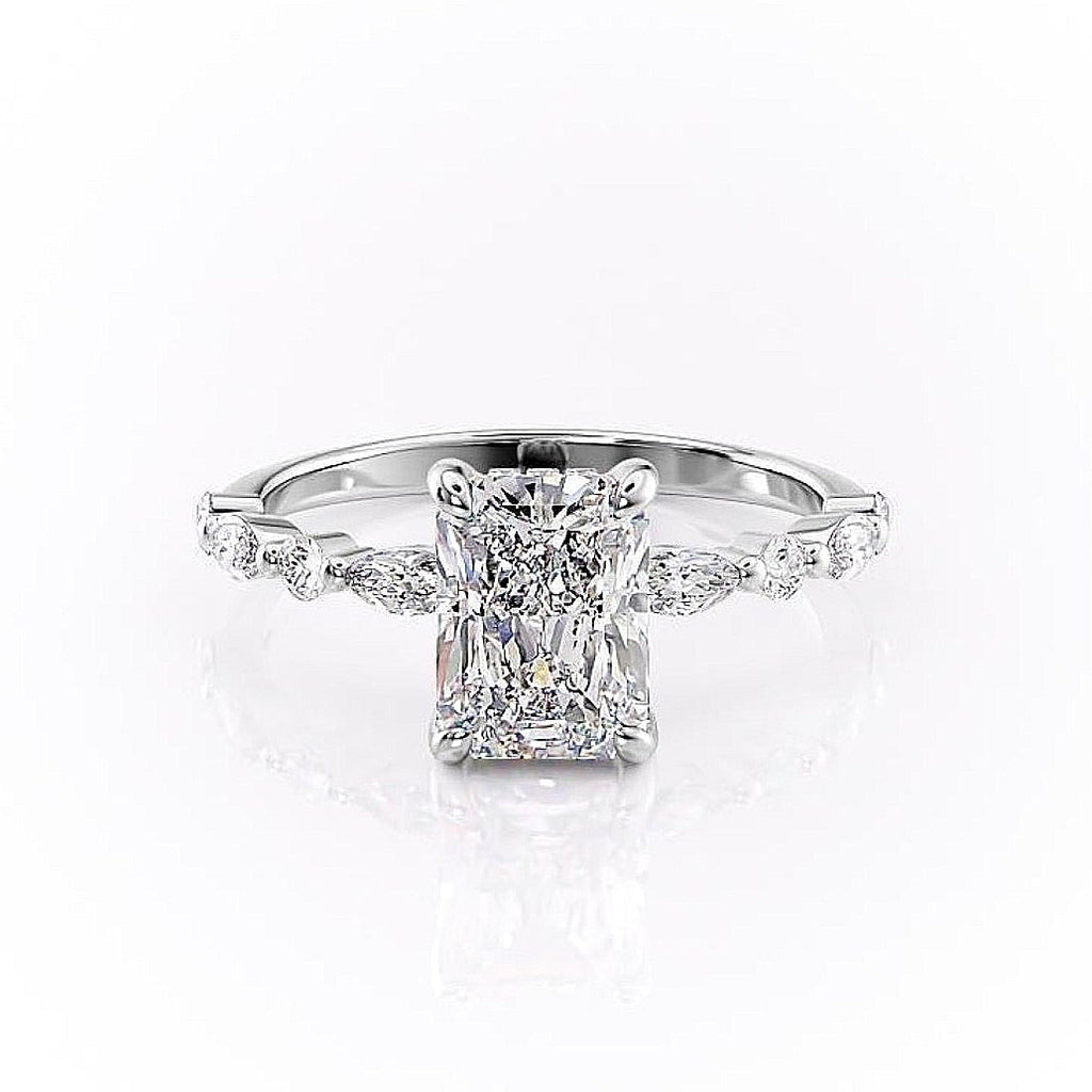 Radiant Cut Lab Diamond Engagement Ring With Hidden Halo