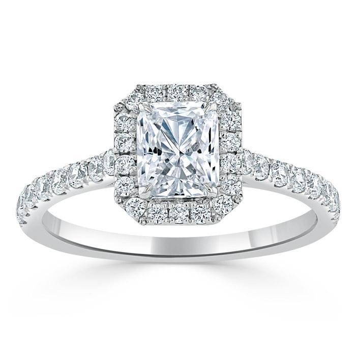 Radiant Cut Lab Diamond Halo Engagement Ring, Classic Style