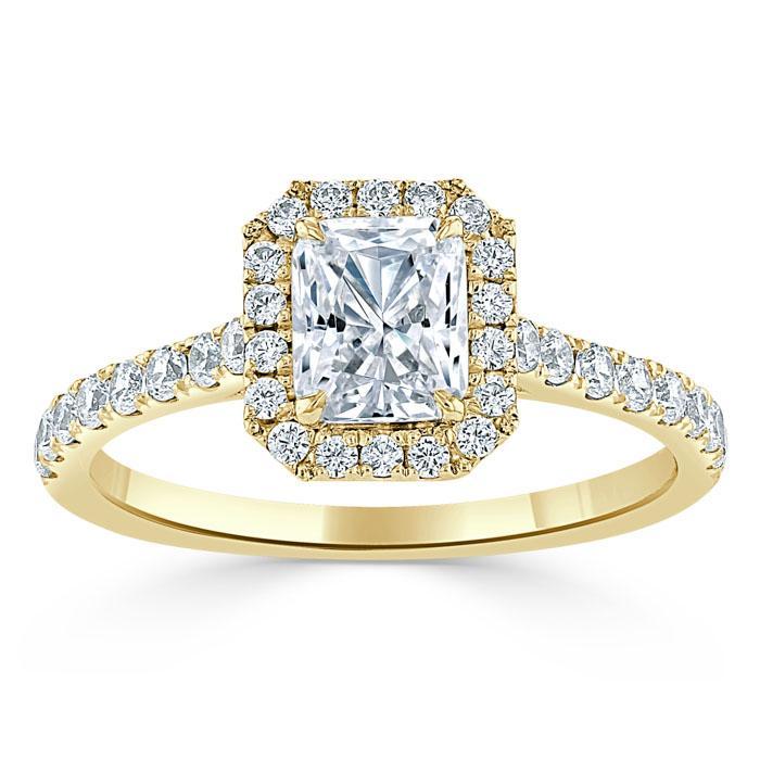 Radiant Cut Lab Diamond Halo Engagement Ring, Classic Style