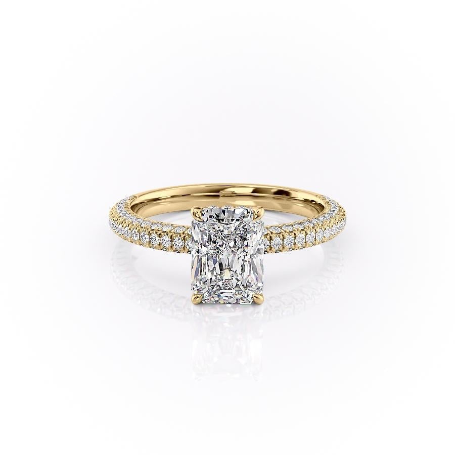 Radiant Cut Lab Diamond Pavé Set Shoulders With Hidden Halo