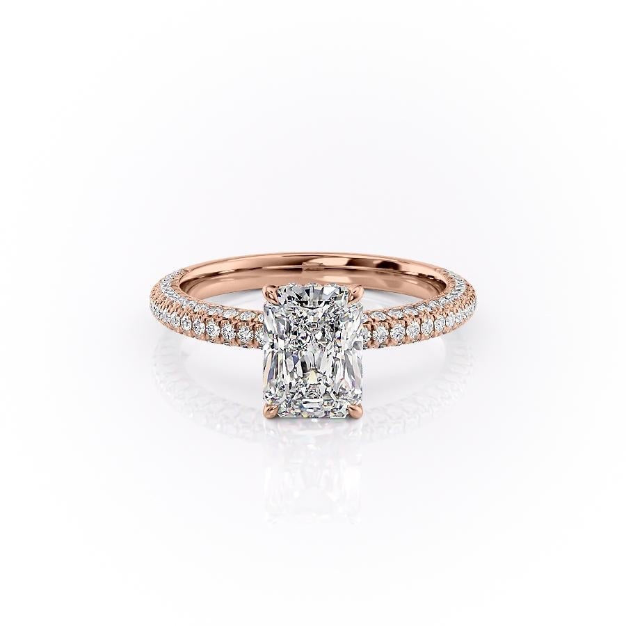 Radiant Cut Lab Diamond Pavé Set Shoulders With Hidden Halo
