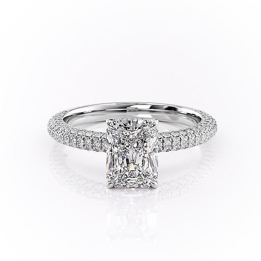 Radiant Cut Lab Diamond Pavé Set Shoulders With Hidden Halo
