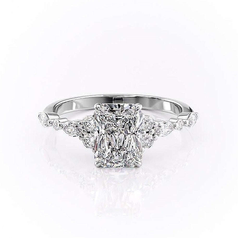 Radiant Cut Lab Diamond Shoulder Set Ring Vintage Design