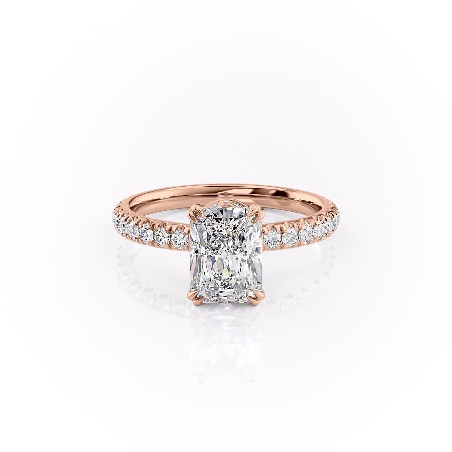 Radiant Cut Lab Diamond Shoulder Set Ring With Block Halo