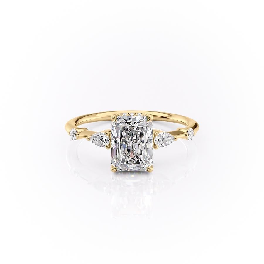Radiant Cut Lab Diamond Shoulder Set Ring With Hidden Halo