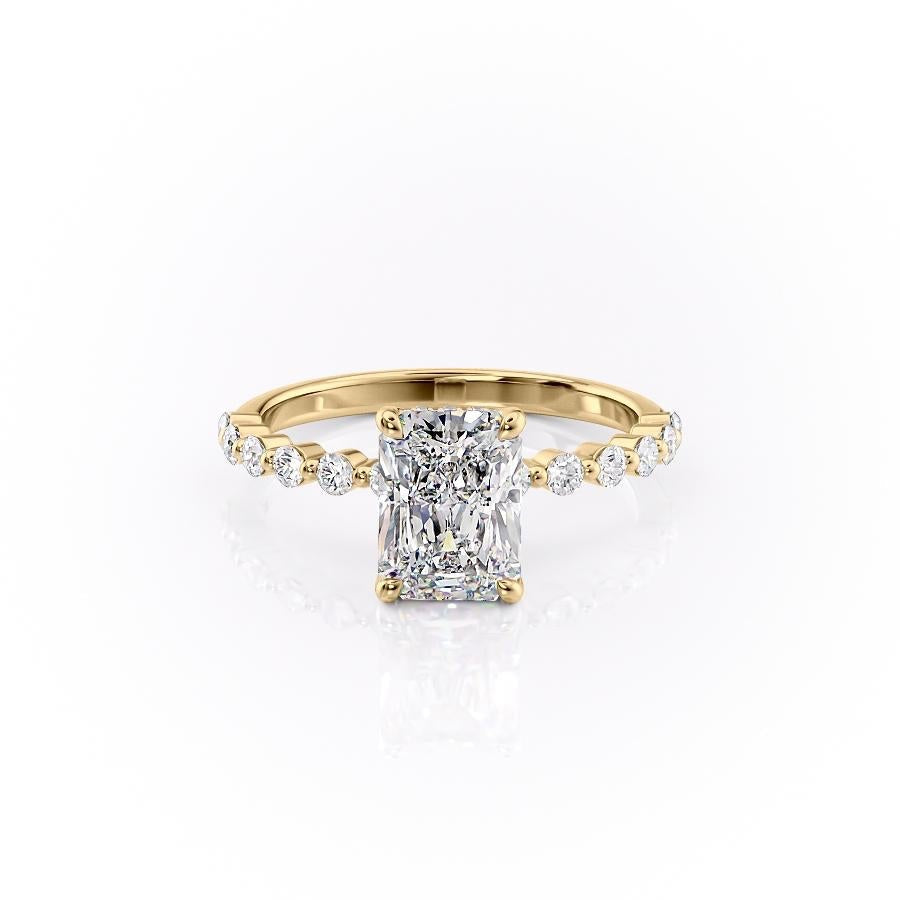 Radiant Cut Lab Diamond Shoulder Set Ring With Hidden Halo