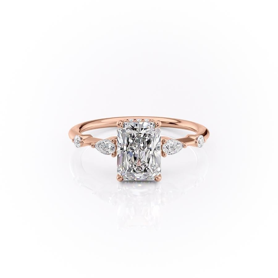 Radiant Cut Lab Diamond Shoulder Set Ring With Hidden Halo