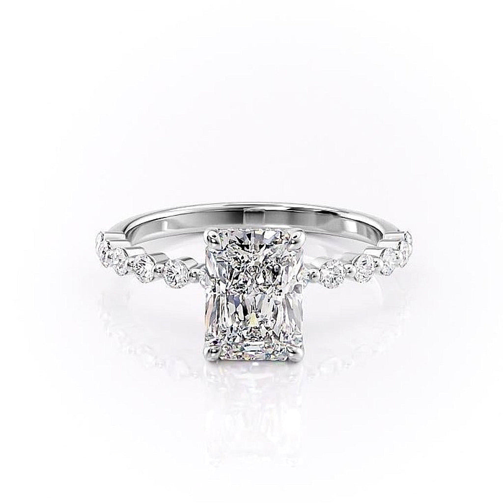 Radiant Cut Lab Diamond Shoulder Set Ring With Hidden Halo