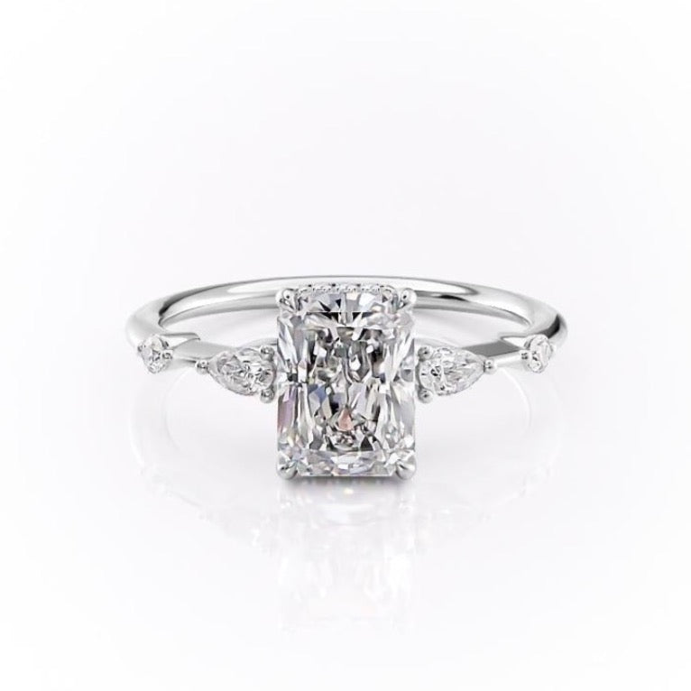 Radiant Cut Lab Diamond Shoulder Set Ring With Hidden Halo
