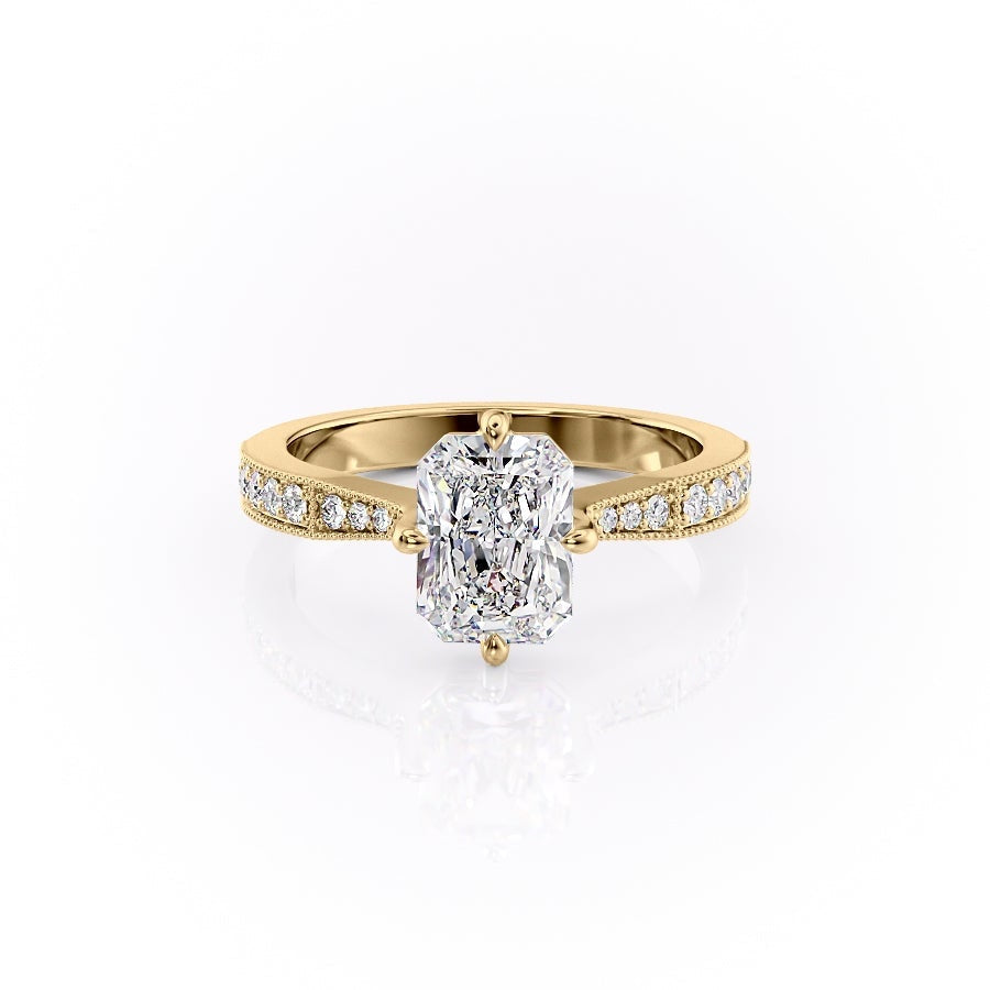 Radiant Cut Lab Diamond Stone Set Shoulders With Milgrain Edge