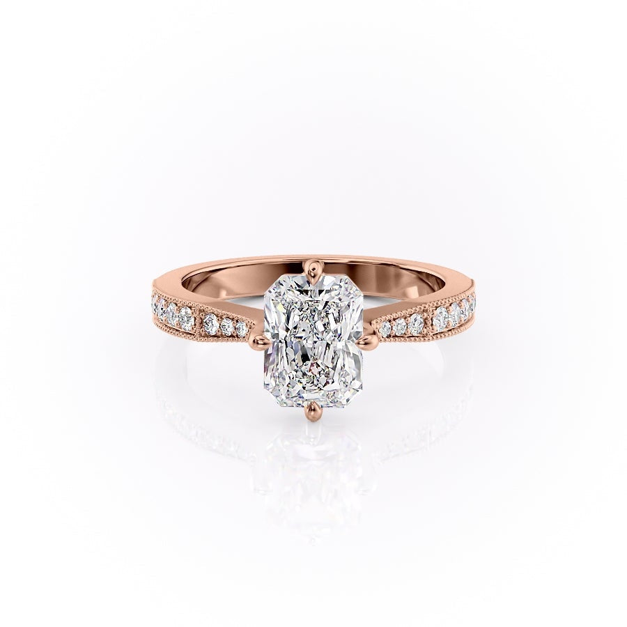 Radiant Cut Lab Diamond Stone Set Shoulders With Milgrain Edge