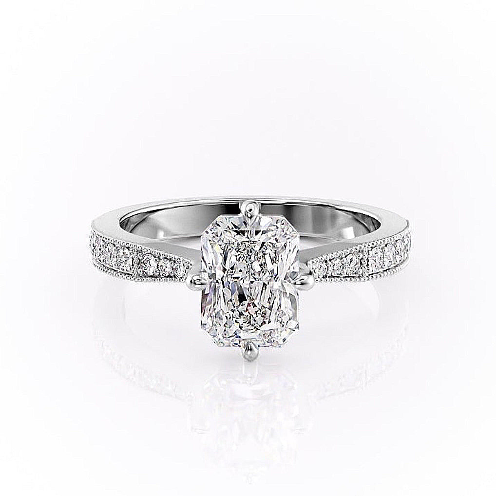 Radiant Cut Lab Diamond Stone Set Shoulders With Milgrain Edge