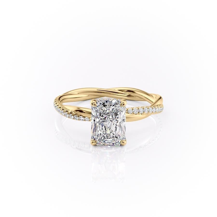 Radiant Cut Lab Diamond Twisted Shoulder Set Ring With Hidden Halo
