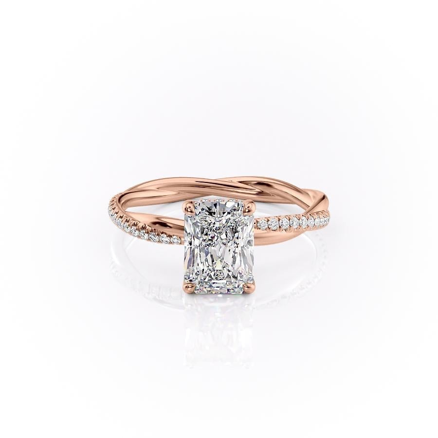 Radiant Cut Lab Diamond Twisted Shoulder Set Ring With Hidden Halo