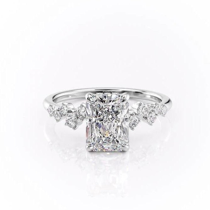 Radiant Cut Lab Diamond With Hidden Halo And Side Stones