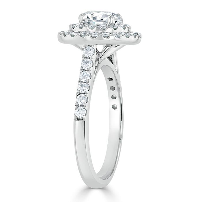 Round Cut Lab Diamond Double Halo Engagement Ring, Tiffany Style