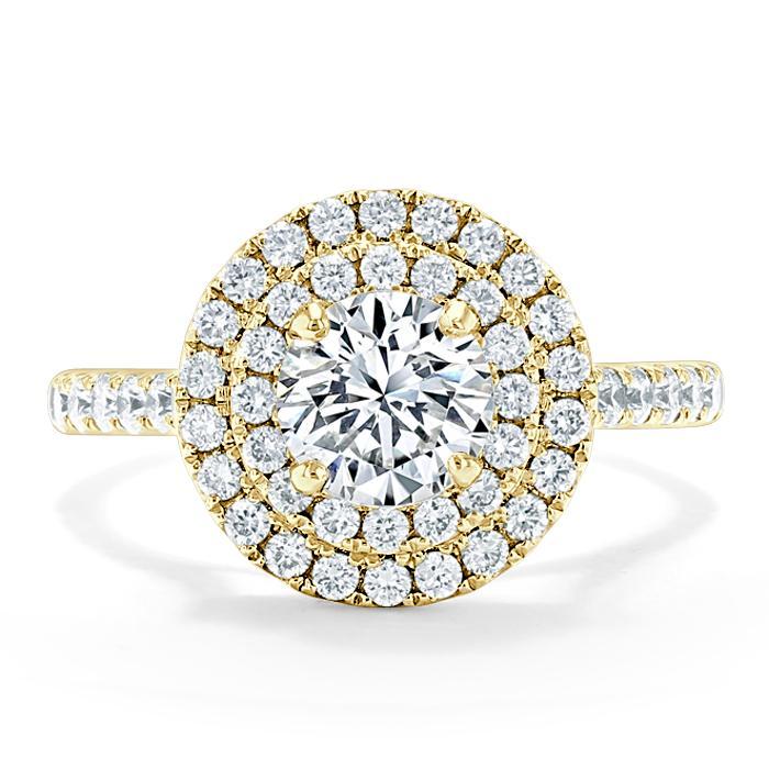 Round Cut Lab Diamond Double Halo Engagement Ring, Tiffany Style