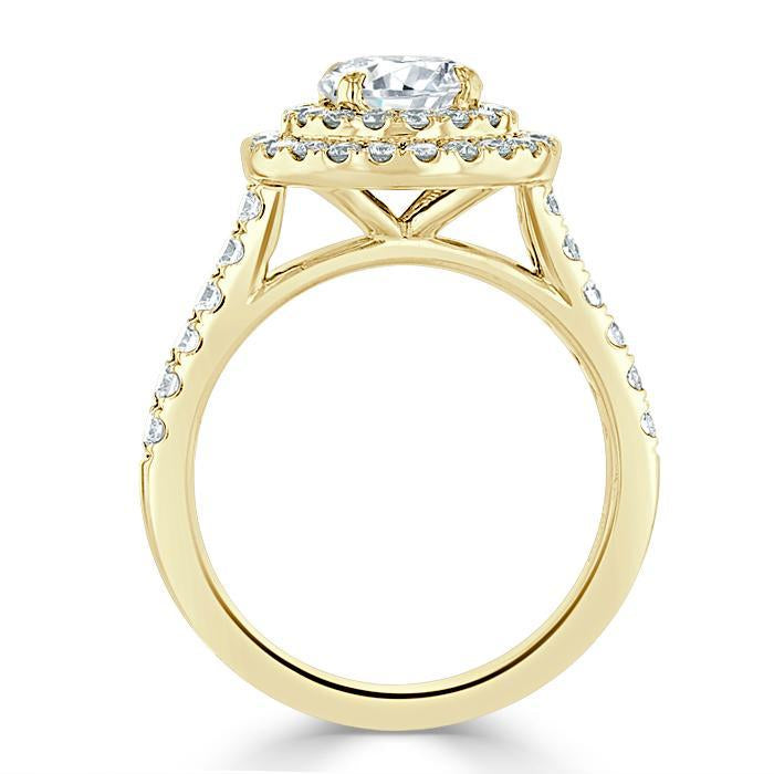 Round Cut Lab Diamond Double Halo Engagement Ring, Tiffany Style