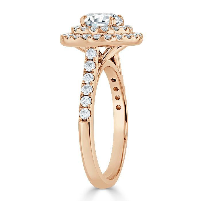 Round Cut Lab Diamond Double Halo Engagement Ring, Tiffany Style