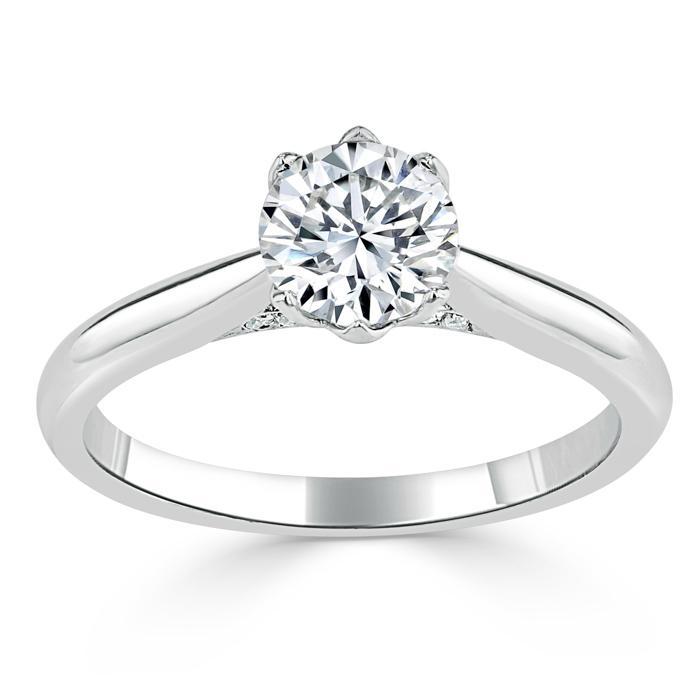 Round Cut Lab Diamond Engagement Ring, Classic Six Claw