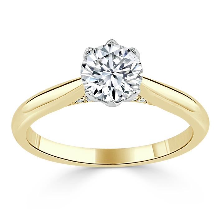 Round Cut Lab Diamond Engagement Ring, Classic Six Claw