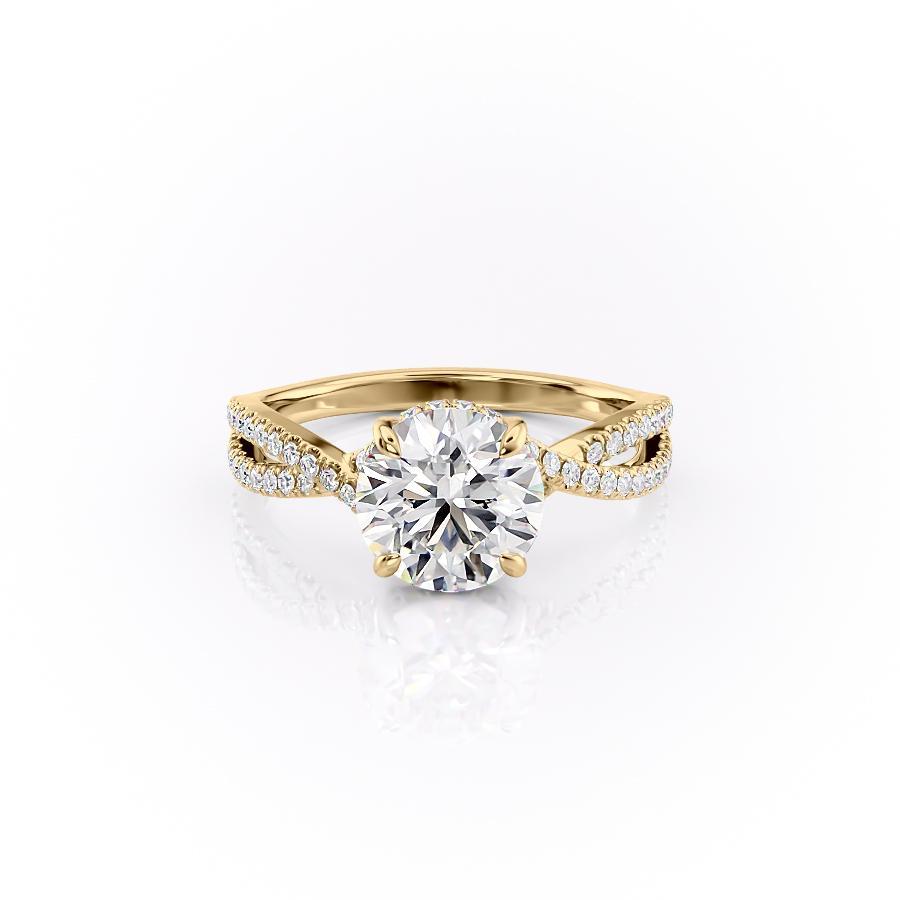 Round Cut Lab Diamond Engagement Ring, Twisted Stone Set Shoulders