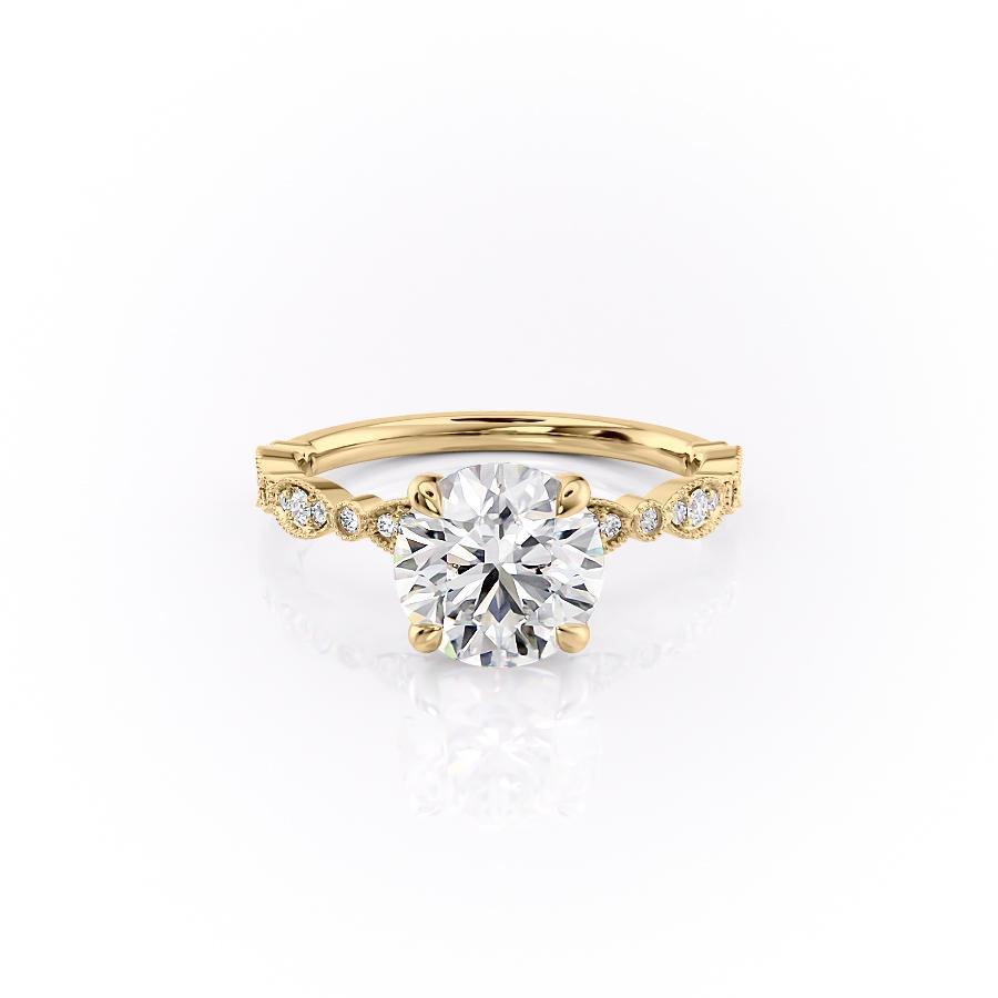 Round Cut Lab Diamond Engagement Ring, Vintage Design