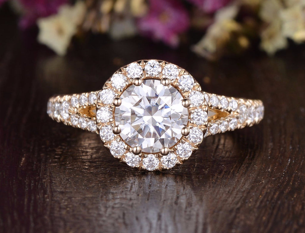 Round Cut Lab Diamond Engagement Ring, Vintage Halo Design