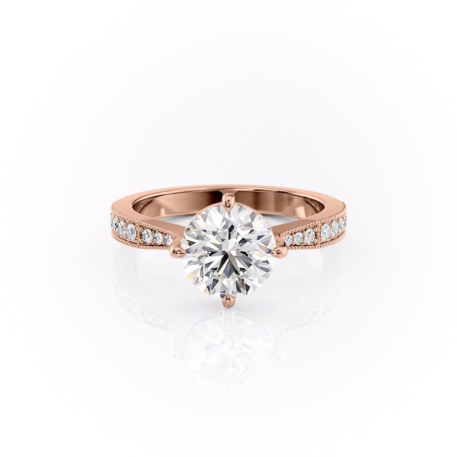 Round Cut Lab Diamond Stone Set Shoulders With Milgrain Edge
