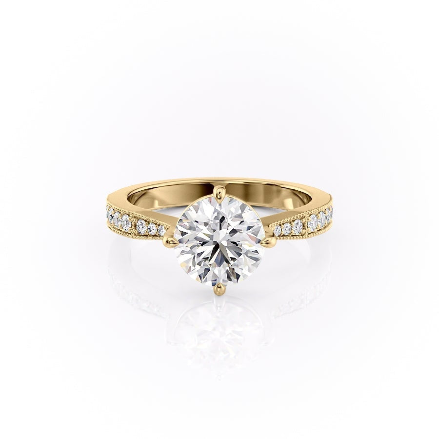 Round Cut Lab Diamond Stone Set Shoulders With Milgrain Edge